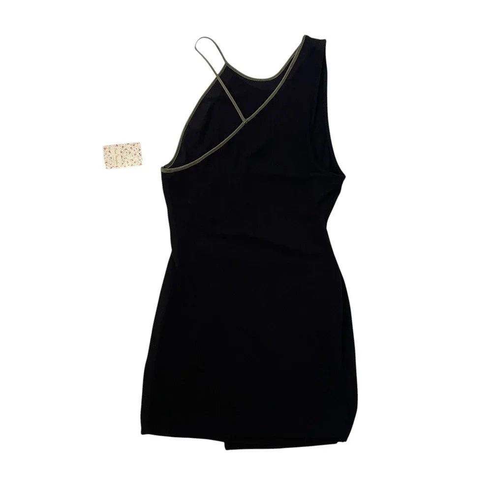 NWT Free People Toast to That Cut Out Metallic Trim Black Mini Dress - Size L